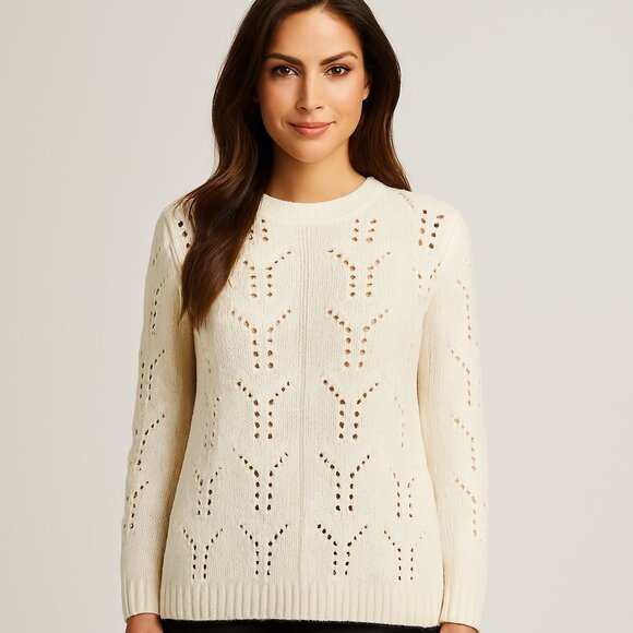 GAP Pointelle Knit Crochet Crew Neck Womens Sweater  Size Small - Picture 1 of 5